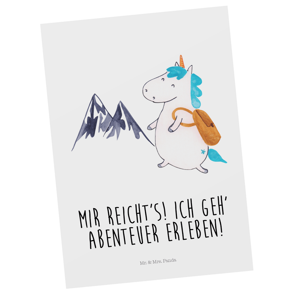 Postkarte Einhorn Bergsteiger Geschenkkarte, Grußkarte, Karte, Einladung, Ansichtskarte, Geburtstagskarte, Einladungskarte, Einhorn, Einhörner, Einhorn Deko, Pegasus, Unicorn, Bergsteiger, Abenteuer, Berge, Abenteurer, Weltenbummler, Weltreise, Reisen, Urlaub, Entdecker