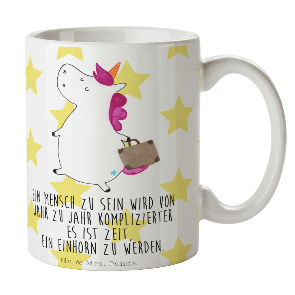 Tasse Einhorn Koffer Einhorn, unicorn, Einhörner, Koffer, Verreisen, Reise, Gepäck, Abenteuer, Erwachsen, Kind, albern, Spaß, lustig, witzig,  Becher, Kaffeetasse, Kaffeebecher, Tee, Frühstück, Büro  Einhorn, Einhörner, Einhorn Deko, Pegasus, Unicorn