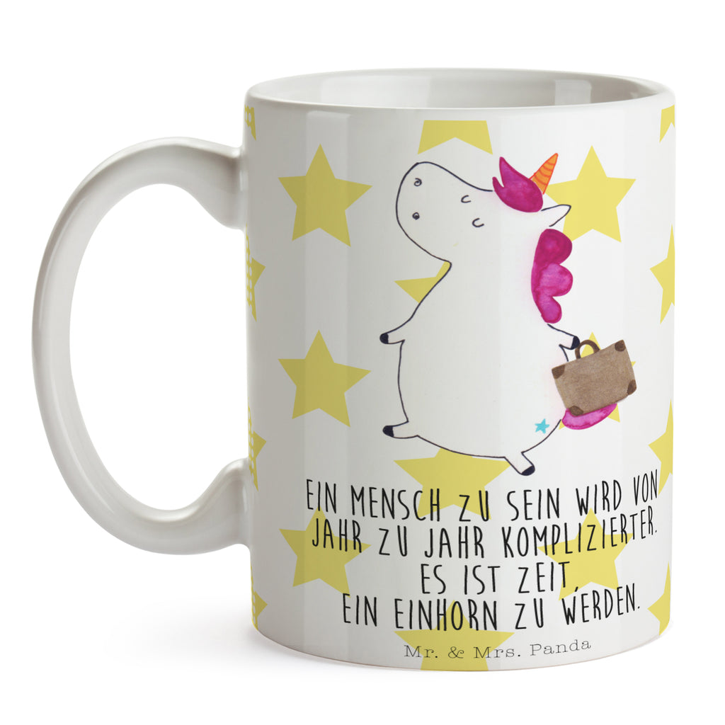 Tasse Einhorn Koffer Einhorn, unicorn, Einhörner, Koffer, Verreisen, Reise, Gepäck, Abenteuer, Erwachsen, Kind, albern, Spaß, lustig, witzig,  Becher, Kaffeetasse, Kaffeebecher, Tee, Frühstück, Büro  Einhorn, Einhörner, Einhorn Deko, Pegasus, Unicorn