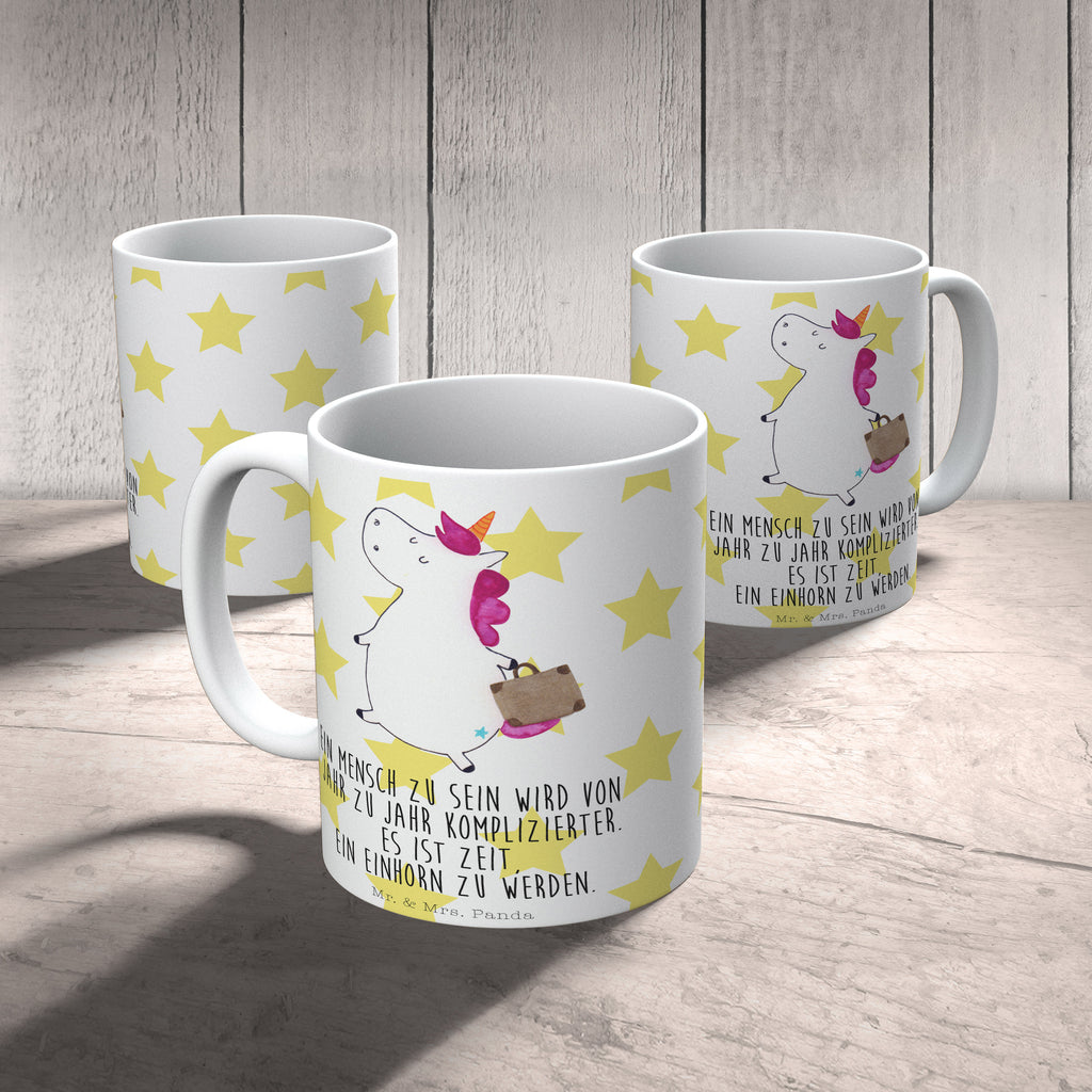 Tasse Einhorn Koffer Einhorn, unicorn, Einhörner, Koffer, Verreisen, Reise, Gepäck, Abenteuer, Erwachsen, Kind, albern, Spaß, lustig, witzig,  Becher, Kaffeetasse, Kaffeebecher, Tee, Frühstück, Büro  Einhorn, Einhörner, Einhorn Deko, Pegasus, Unicorn