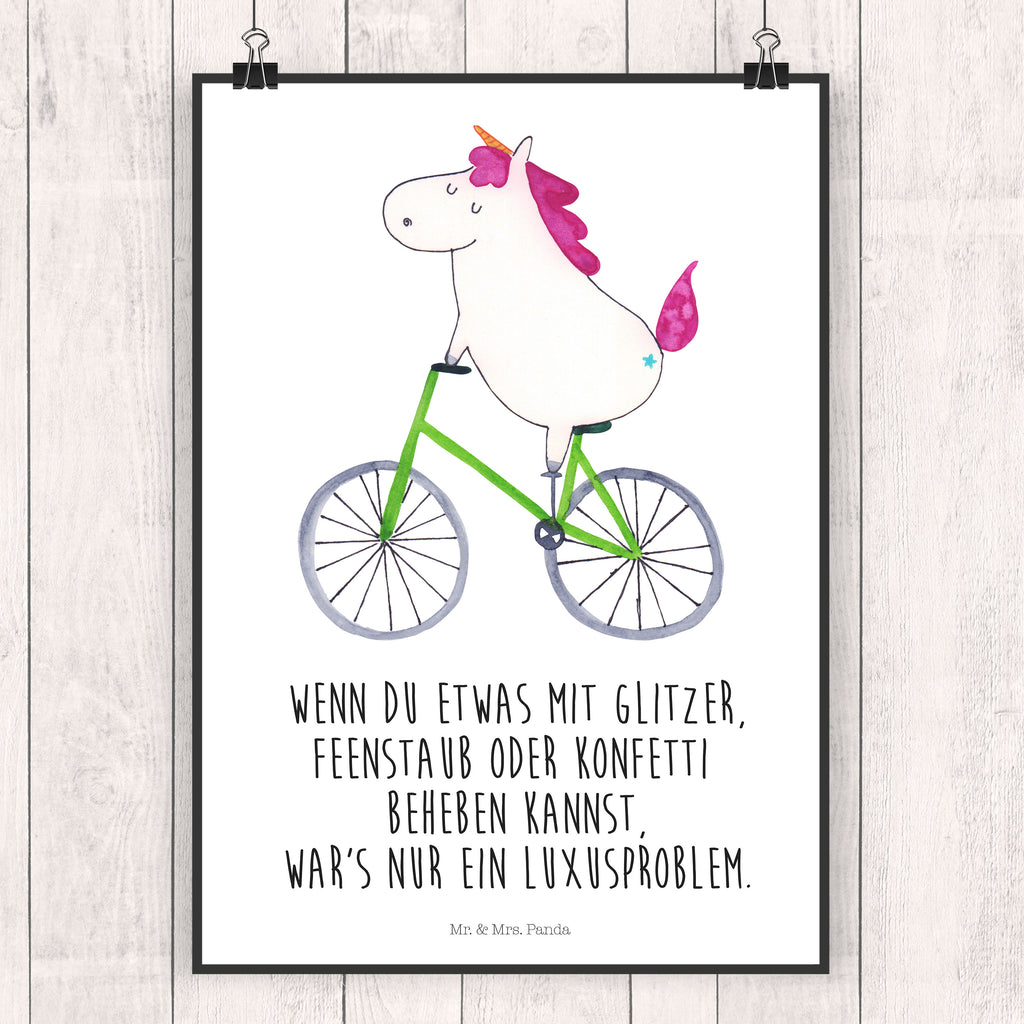 Poster Einhorn Radfahrer Poster, Wandposter, Bild, Wanddeko, Küchenposter, Kinderposter, Wanddeko Bild, Raumdekoration, Wanddekoration, Handgemaltes Poster, Mr. & Mrs. Panda Poster, Designposter, Kunstdruck, Posterdruck, Einhorn, Einhörner, Einhorn Deko, Pegasus, Unicorn, Radfahren, Radfahrer, Rad, Bike, Feenstaub, Konfetti, Luxusproblem, Kummer, Liebeskummer