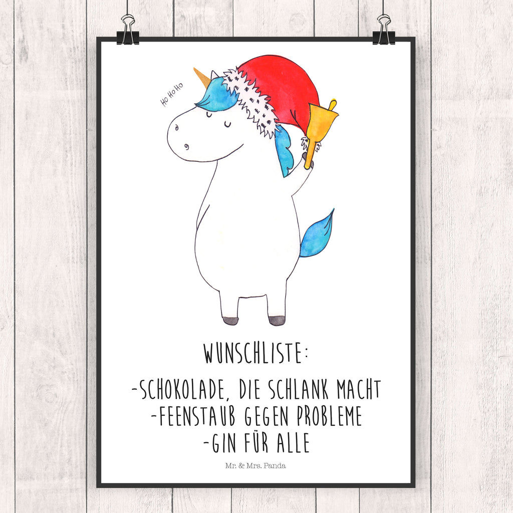 Poster Einhorn Weihnachtsmann Poster, Wandposter, Bild, Wanddeko, Küchenposter, Kinderposter, Wanddeko Bild, Raumdekoration, Wanddekoration, Handgemaltes Poster, Mr. & Mrs. Panda Poster, Designposter, Kunstdruck, Posterdruck, Einhorn, Einhörner, Einhorn Deko, Pegasus, Unicorn, Gin, Schokolade, Schoki, Weihnachten, Weihnachtsmann, Nikolaus, Wunschzettel, Wunschliste, Feenstaub