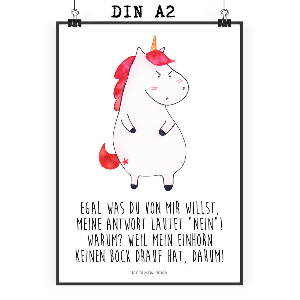 Poster Einhorn wütend Poster, Wandposter, Bild, Wanddeko, Küchenposter, Kinderposter, Wanddeko Bild, Raumdekoration, Wanddekoration, Handgemaltes Poster, Mr. & Mrs. Panda Poster, Designposter, Kunstdruck, Posterdruck, Einhorn, Einhörner, Einhorn Deko, Pegasus, Unicorn, Realität, Ansage, lustlos, nein, Büro, Arbeit, wütend, dumme Fragen, lustig, Spaß, Geschenk