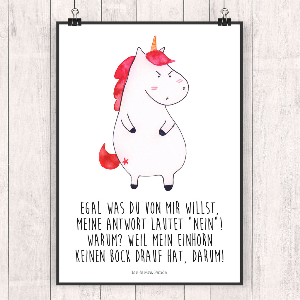 Poster Einhorn wütend Poster, Wandposter, Bild, Wanddeko, Küchenposter, Kinderposter, Wanddeko Bild, Raumdekoration, Wanddekoration, Handgemaltes Poster, Mr. & Mrs. Panda Poster, Designposter, Kunstdruck, Posterdruck, Einhorn, Einhörner, Einhorn Deko, Pegasus, Unicorn, Realität, Ansage, lustlos, nein, Büro, Arbeit, wütend, dumme Fragen, lustig, Spaß, Geschenk