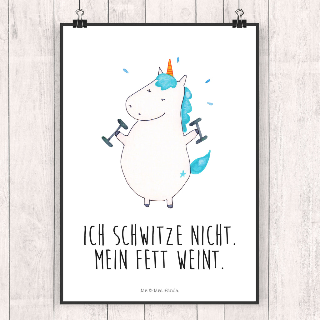 Poster Einhorn Fitness Poster, Wandposter, Bild, Wanddeko, Küchenposter, Kinderposter, Wanddeko Bild, Raumdekoration, Wanddekoration, Handgemaltes Poster, Mr. & Mrs. Panda Poster, Designposter, Kunstdruck, Posterdruck, Einhorn, Einhörner, Einhorn Deko, Pegasus, Unicorn, Gym, Fitness, Fitnessstudio, Diät, Abnehmen, Sport, Pumpen, Geräte, Sixpack