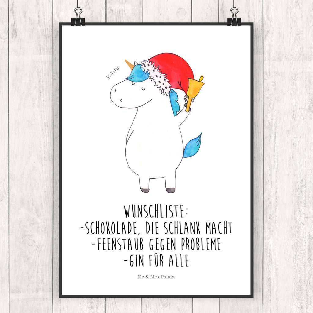 Poster Einhorn Weihnachtsmann Poster, Wandposter, Bild, Wanddeko, Küchenposter, Kinderposter, Wanddeko Bild, Raumdekoration, Wanddekoration, Handgemaltes Poster, Mr. & Mrs. Panda Poster, Designposter, Kunstdruck, Posterdruck, Einhorn, Einhörner, Einhorn Deko, Pegasus, Unicorn, Gin, Schokolade, Schoki, Weihnachten, Weihnachtsmann, Nikolaus, Wunschzettel, Wunschliste, Feenstaub