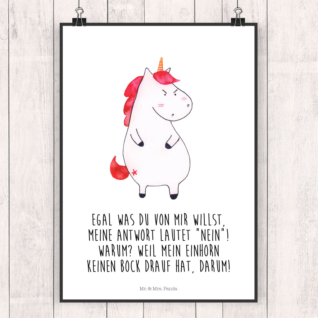 Poster Einhorn wütend Poster, Wandposter, Bild, Wanddeko, Küchenposter, Kinderposter, Wanddeko Bild, Raumdekoration, Wanddekoration, Handgemaltes Poster, Mr. & Mrs. Panda Poster, Designposter, Kunstdruck, Posterdruck, Einhorn, Einhörner, Einhorn Deko, Pegasus, Unicorn, Realität, Ansage, lustlos, nein, Büro, Arbeit, wütend, dumme Fragen, lustig, Spaß, Geschenk