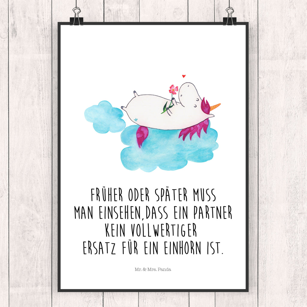 Poster Einhorn verliebt auf Wolke Poster, Wandposter, Bild, Wanddeko, Küchenposter, Kinderposter, Wanddeko Bild, Raumdekoration, Wanddekoration, Handgemaltes Poster, Mr. & Mrs. Panda Poster, Designposter, Kunstdruck, Posterdruck, Einhorn, Einhörner, Einhorn Deko, Pegasus, Unicorn, verliebt, Liebe, Liebesbeweis, Freundin, Wolke