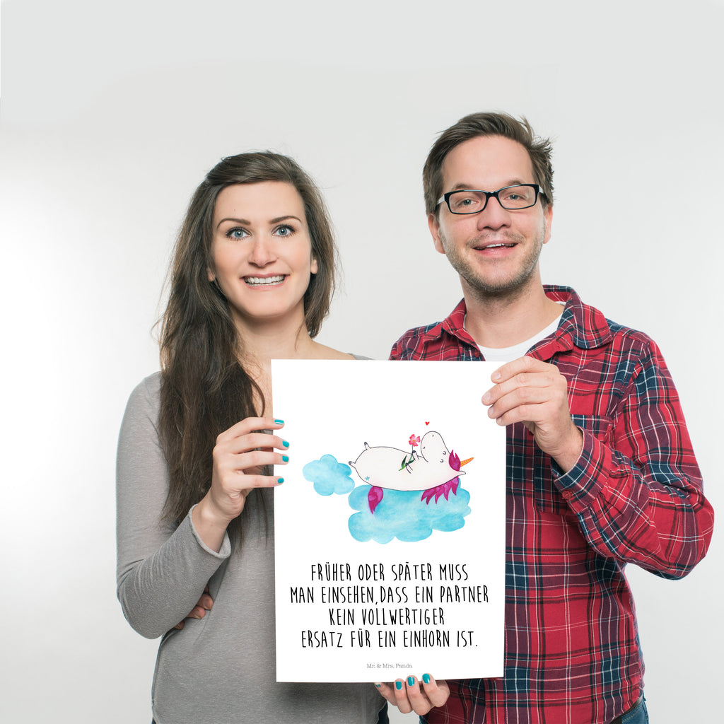 Poster Einhorn verliebt auf Wolke Poster, Wandposter, Bild, Wanddeko, Küchenposter, Kinderposter, Wanddeko Bild, Raumdekoration, Wanddekoration, Handgemaltes Poster, Mr. & Mrs. Panda Poster, Designposter, Kunstdruck, Posterdruck, Einhorn, Einhörner, Einhorn Deko, Pegasus, Unicorn, verliebt, Liebe, Liebesbeweis, Freundin, Wolke
