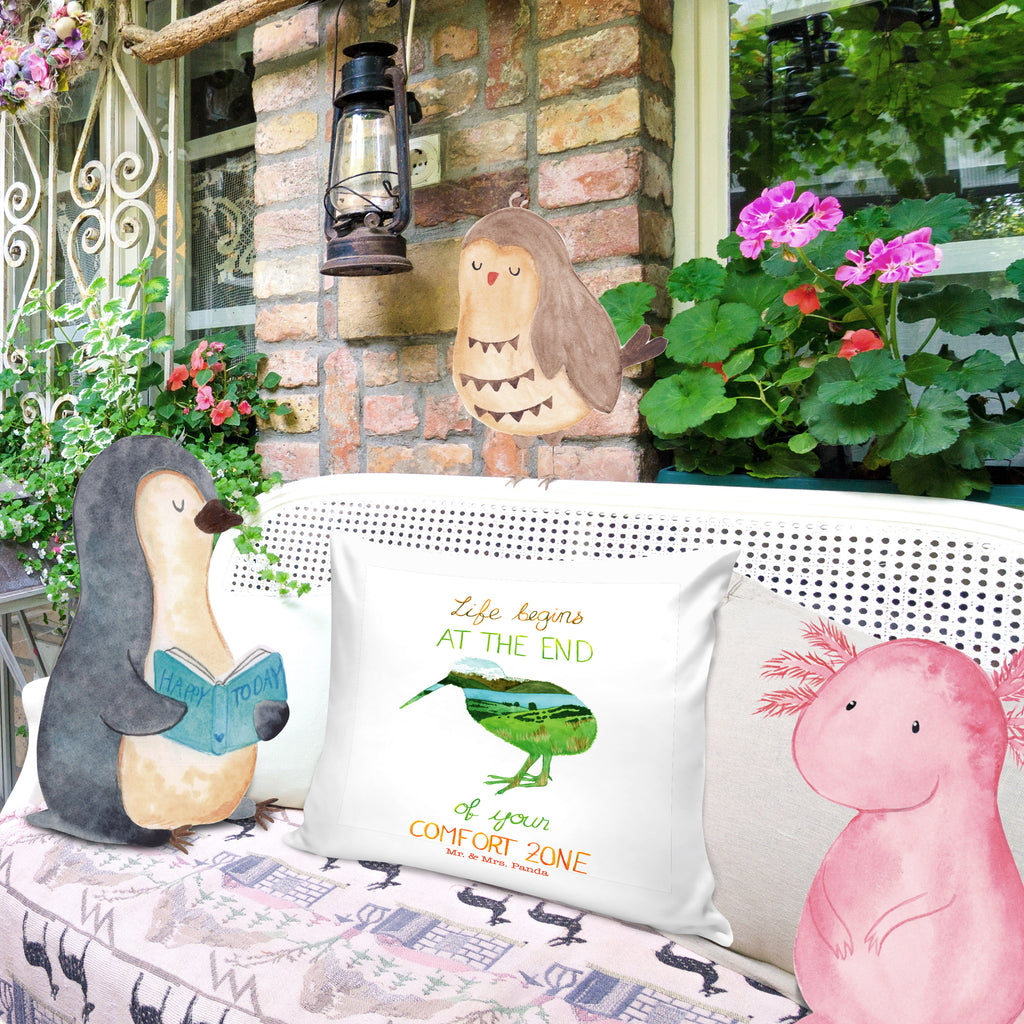 40x40 Kissen Kiwi Neuseeland Kissenhülle, Kopfkissen, Sofakissen, Dekokissen, Motivkissen, Blumen Deko, Frühlings Deko, Sommer Deko, Dekoration, positive Botschaft, Naturliebhaber, Outdoor, Natur, Abenteuer, Neuseeland, New Zealand, Kiwi, Kiwivogel, Komfortzone, Life begins, Motivation, Leben