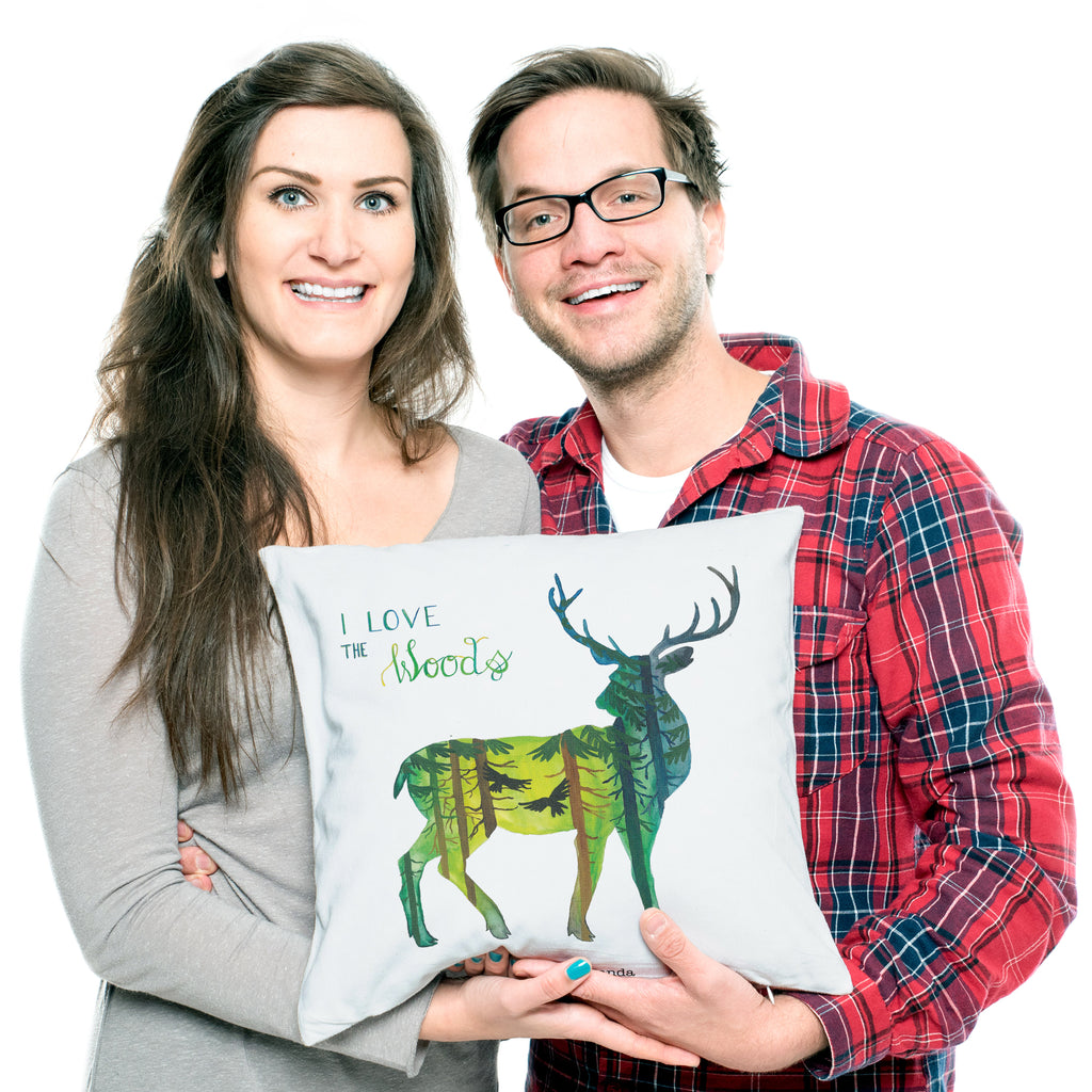 40x40 Kissen Hirsch I love the woods Kissenhülle, Kopfkissen, Sofakissen, Dekokissen, Motivkissen, Blumen Deko, Frühlings Deko, Sommer Deko, Dekoration, positive Botschaft, Naturliebhaber, Outdoor, Natur, Abenteuer, Wald, woods, Hirsch