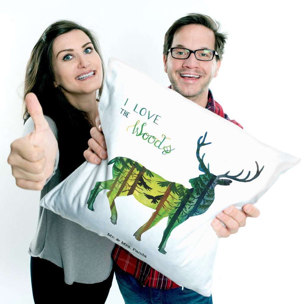 40x40 Kissen Hirsch I love the woods Kissenhülle, Kopfkissen, Sofakissen, Dekokissen, Motivkissen, Blumen Deko, Frühlings Deko, Sommer Deko, Dekoration, positive Botschaft, Naturliebhaber, Outdoor, Natur, Abenteuer, Wald, woods, Hirsch