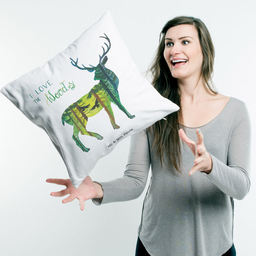 40x40 Kissen Hirsch I love the woods Kissenhülle, Kopfkissen, Sofakissen, Dekokissen, Motivkissen, Blumen Deko, Frühlings Deko, Sommer Deko, Dekoration, positive Botschaft, Naturliebhaber, Outdoor, Natur, Abenteuer, Wald, woods, Hirsch