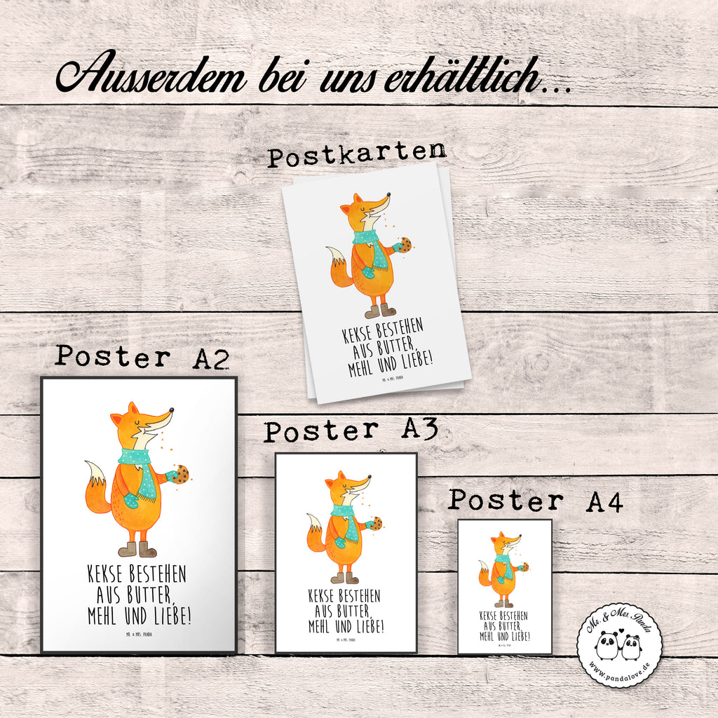 Poster Fuchs Keks Poster, Wandposter, Bild, Wanddeko, Küchenposter, Kinderposter, Wanddeko Bild, Raumdekoration, Wanddekoration, Handgemaltes Poster, Mr. & Mrs. Panda Poster, Designposter, Kunstdruck, Posterdruck, Fuchs, Füchse, Backen Spruch, Kekse, Winter, Weihnachtszeit, Plätzchen, Liebe, Küche Deko