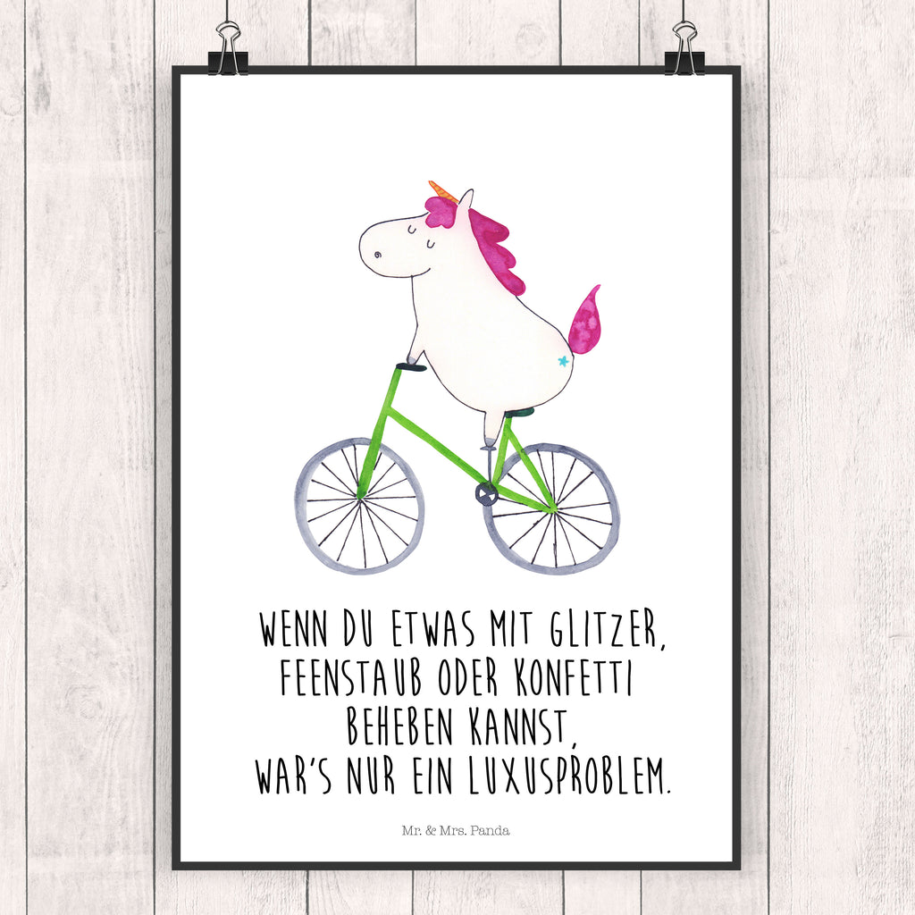 Poster Einhorn Radfahrer Poster, Wandposter, Bild, Wanddeko, Küchenposter, Kinderposter, Wanddeko Bild, Raumdekoration, Wanddekoration, Handgemaltes Poster, Mr. & Mrs. Panda Poster, Designposter, Kunstdruck, Posterdruck, Einhorn, Einhörner, Einhorn Deko, Pegasus, Unicorn, Radfahren, Radfahrer, Rad, Bike, Feenstaub, Konfetti, Luxusproblem, Kummer, Liebeskummer