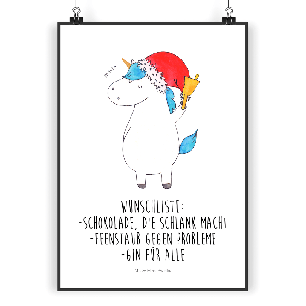 Poster Einhorn Weihnachtsmann Poster, Wandposter, Bild, Wanddeko, Küchenposter, Kinderposter, Wanddeko Bild, Raumdekoration, Wanddekoration, Handgemaltes Poster, Mr. & Mrs. Panda Poster, Designposter, Kunstdruck, Posterdruck, Einhorn, Einhörner, Einhorn Deko, Pegasus, Unicorn, Gin, Schokolade, Schoki, Weihnachten, Weihnachtsmann, Nikolaus, Wunschzettel, Wunschliste, Feenstaub
