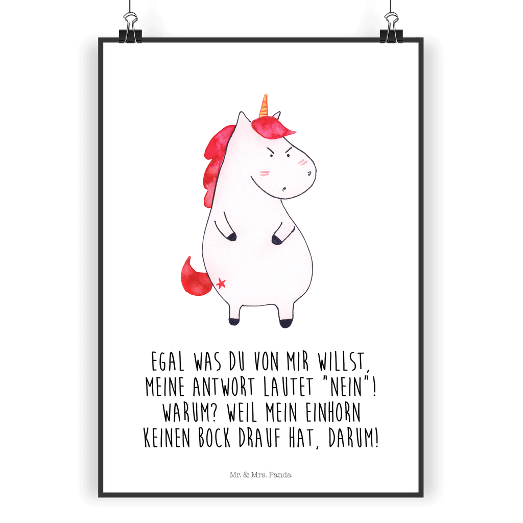 Poster Einhorn wütend Poster, Wandposter, Bild, Wanddeko, Küchenposter, Kinderposter, Wanddeko Bild, Raumdekoration, Wanddekoration, Handgemaltes Poster, Mr. & Mrs. Panda Poster, Designposter, Kunstdruck, Posterdruck, Einhorn, Einhörner, Einhorn Deko, Pegasus, Unicorn, Realität, Ansage, lustlos, nein, Büro, Arbeit, wütend, dumme Fragen, lustig, Spaß, Geschenk