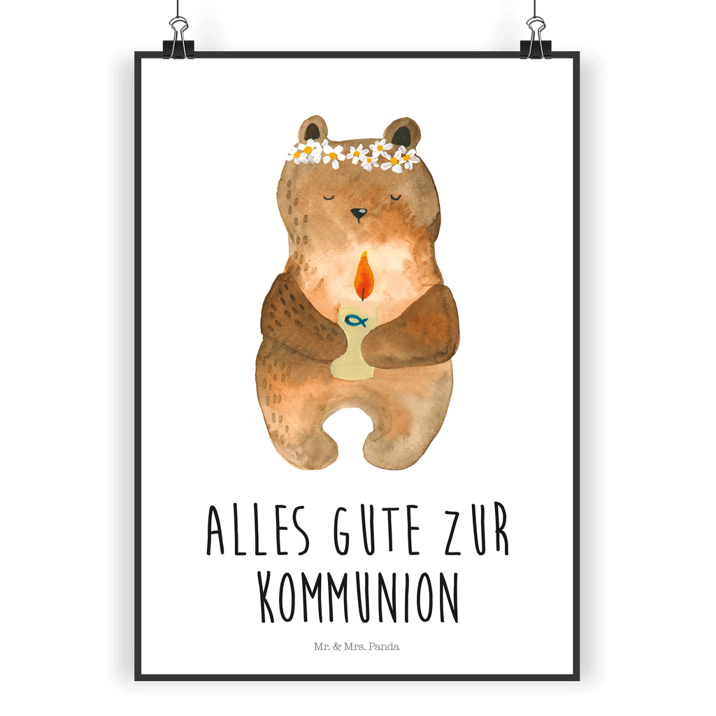 Poster Kommunion-Bär Poster, Wandposter, Bild, Wanddeko, Küchenposter, Kinderposter, Wanddeko Bild, Raumdekoration, Wanddekoration, Handgemaltes Poster, Mr. & Mrs. Panda Poster, Designposter, Kunstdruck, Posterdruck, Bär, Teddy, Teddybär, Kommunion, Gottes Segen, Taufkerze, katholisch