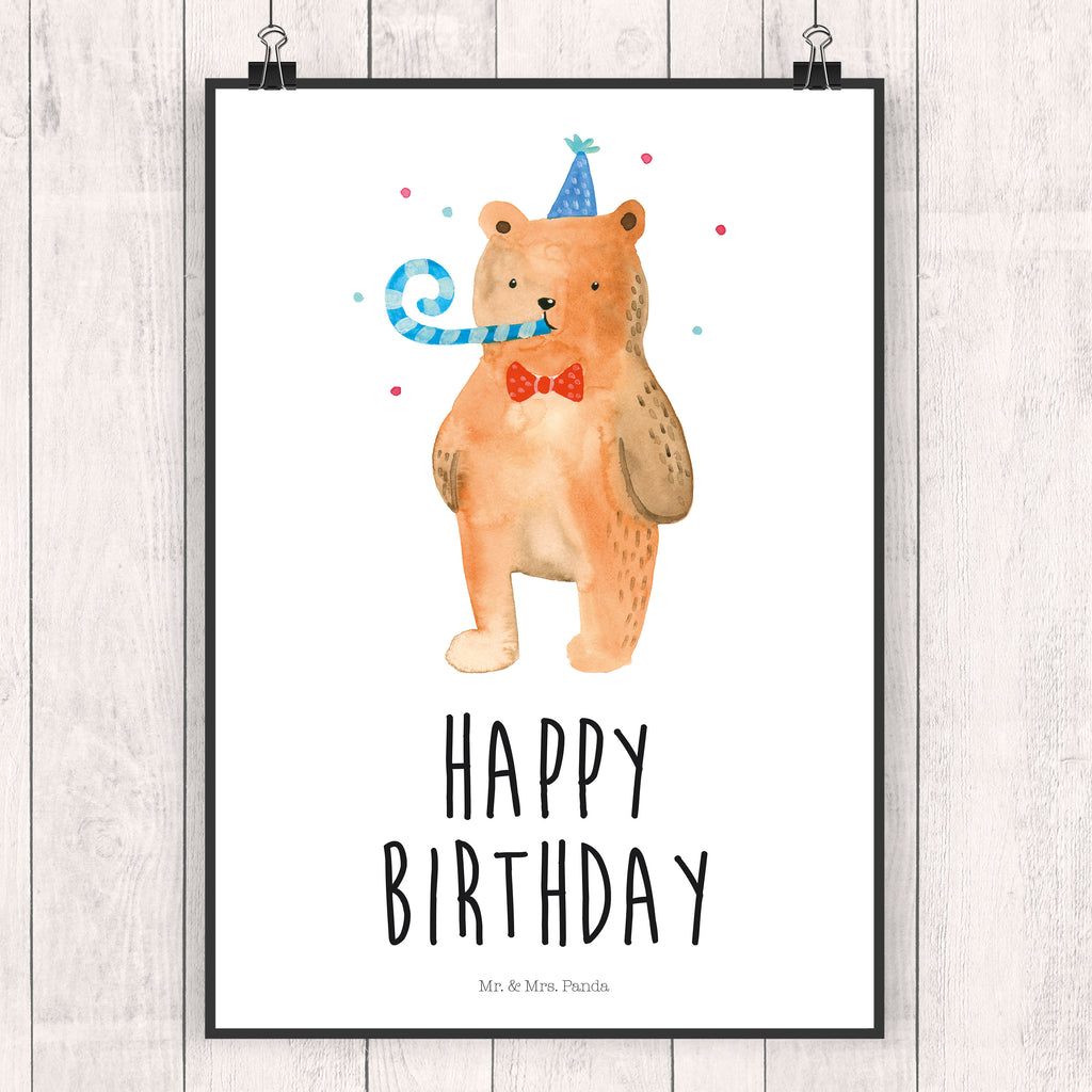 Poster Birthday Bär Poster, Wandposter, Bild, Wanddeko, Küchenposter, Kinderposter, Wanddeko Bild, Raumdekoration, Wanddekoration, Handgemaltes Poster, Mr. & Mrs. Panda Poster, Designposter, Kunstdruck, Posterdruck, Bär, Teddy, Teddybär, Happy Birthday, Alles Gute, Glückwunsch, Geburtstag