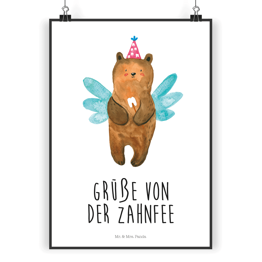 Poster Zahnfee Bär Poster, Wandposter, Bild, Wanddeko, Küchenposter, Kinderposter, Wanddeko Bild, Raumdekoration, Wanddekoration, Handgemaltes Poster, Mr. & Mrs. Panda Poster, Designposter, Kunstdruck, Posterdruck, Bär, Teddy, Teddybär, Zahnfee, Fee, Milchzahn, Erster Zahn