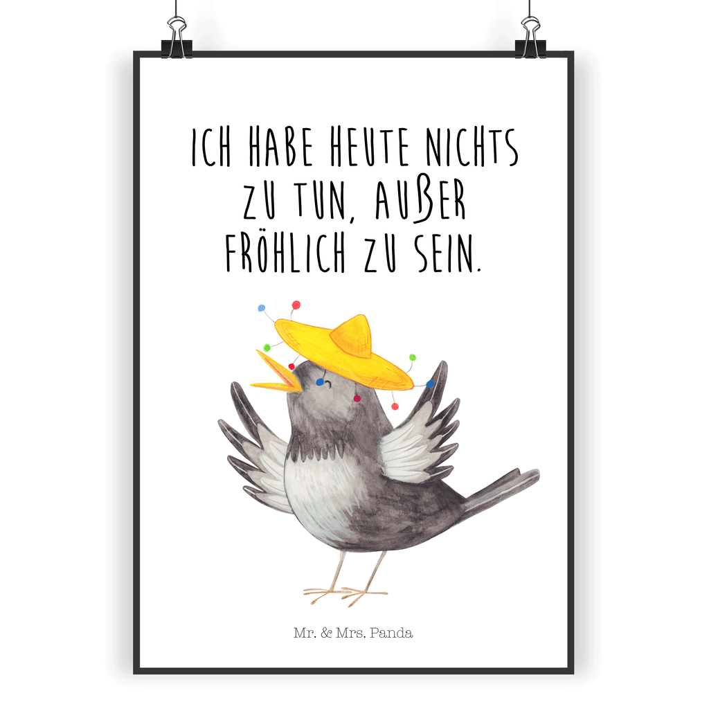 Poster Rabe mit Sombrero Poster, Wandposter, Bild, Wanddeko, Küchenposter, Kinderposter, Wanddeko Bild, Raumdekoration, Wanddekoration, Handgemaltes Poster, Mr. & Mrs. Panda Poster, Designposter, Kunstdruck, Posterdruck, Tiermotive, Gute Laune, lustige Sprüche, Tiere, Rabe, Vogel, Vögel, Spruch positiv, fröhlich sein, glücklich sein, Glück Spruch, froh, Elster, Motivation