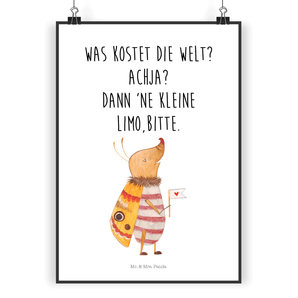 Poster Nachtfalter mit Fähnchen Poster, Wandposter, Bild, Wanddeko, Küchenposter, Kinderposter, Wanddeko Bild, Raumdekoration, Wanddekoration, Handgemaltes Poster, Mr. & Mrs. Panda Poster, Designposter, Kunstdruck, Posterdruck, Tiermotive, Gute Laune, lustige Sprüche, Tiere, Nachtfalter, Käfer, Spruch lustig, Spruch witzig, süß, niedlich, Küche Deko, Was kostet die Welt