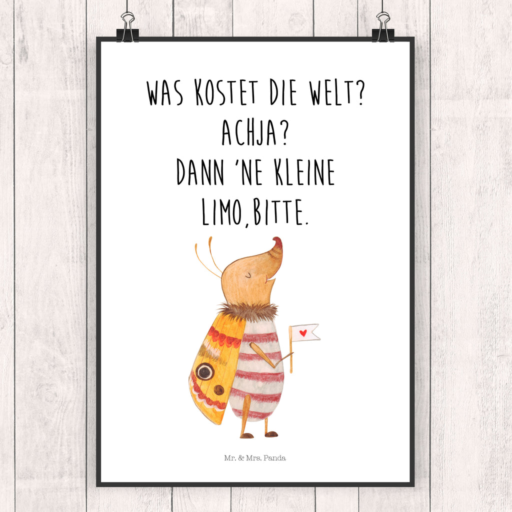 Poster Nachtfalter mit Fähnchen Poster, Wandposter, Bild, Wanddeko, Küchenposter, Kinderposter, Wanddeko Bild, Raumdekoration, Wanddekoration, Handgemaltes Poster, Mr. & Mrs. Panda Poster, Designposter, Kunstdruck, Posterdruck, Tiermotive, Gute Laune, lustige Sprüche, Tiere, Nachtfalter, Käfer, Spruch lustig, Spruch witzig, süß, niedlich, Küche Deko, Was kostet die Welt
