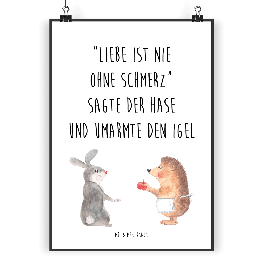 Poster Liebe ist nie ohne Schmerz Poster, Wandposter, Bild, Wanddeko, Küchenposter, Kinderposter, Wanddeko Bild, Raumdekoration, Wanddekoration, Handgemaltes Poster, Mr. & Mrs. Panda Poster, Designposter, Kunstdruck, Posterdruck, Tiermotive, Gute Laune, lustige Sprüche, Tiere, Igel und Hase, Igel, Hase, Liebe Spruch, Liebeskummer Geschenk, Herzschmerz, Trösten, Trennungsschmerz, Spruch romantisch