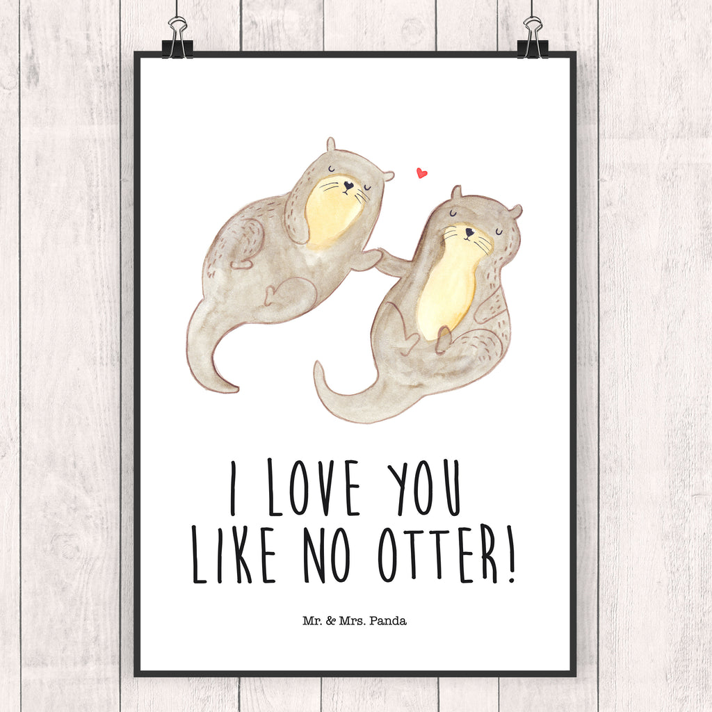 Poster Otter händchenhaltend Poster, Wandposter, Bild, Wanddeko, Küchenposter, Kinderposter, Wanddeko Bild, Raumdekoration, Wanddekoration, Handgemaltes Poster, Mr. & Mrs. Panda Poster, Designposter, Kunstdruck, Posterdruck, Otter, Fischotter, Seeotter, Otter Seeotter See Otter