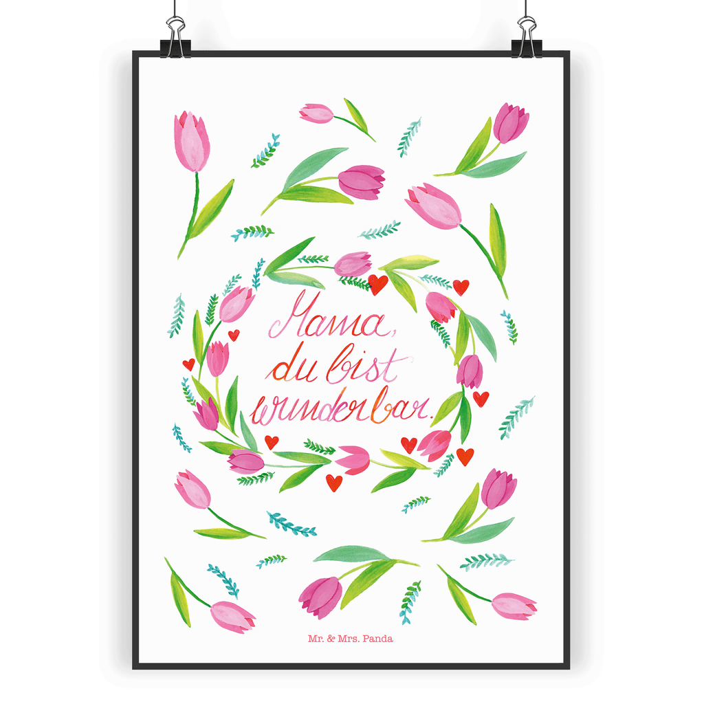Poster Mama Tulpen Mama, Mutter, Mami, Mutti, Mom,  Poster, Wandposter, Bild, Wanddeko, Küchenposter, Kinderposter, Wanddeko Bild, Raumdekoration, Wanddekoration, Handgemaltes Poster, Mr. & Mrs. Panda Poster, Designposter, Kunstdruck, Posterdruck  Blumen Deko, Frühlings Deko, Sommer Deko, Dekoration, positive Botschaft, Naturliebhaber, Outdoor, Natur, Abenteuer