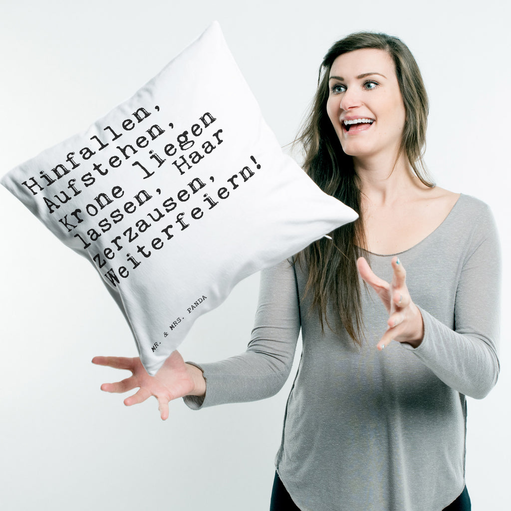 40x40 Kissen Sprüche und Zitate Hinfallen, Aufstehen, Krone liegen lassen, Haar zerzausen, Weiterfeiern! Kissenhülle, Kopfkissen, Sofakissen, Dekokissen, Motivkissen, Spruch, Sprüche, lustig, Weisheiten, Zitate, Spruch Sprüche Weisheiten Zitate Lustig Weisheit Worte
