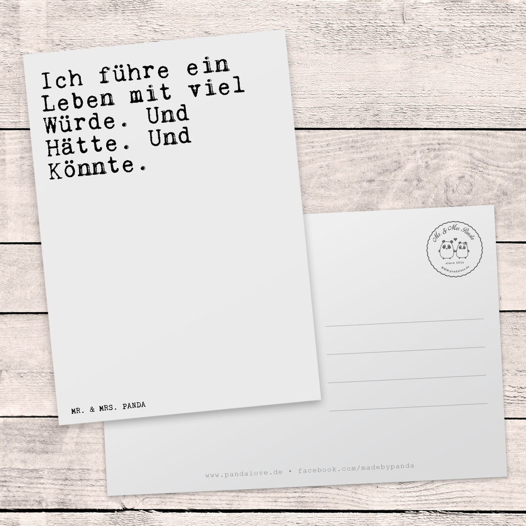 Postkarte Sprüche und Zitate Ich führe ein Leben mit viel Würde. Und Hätte. Und Könnte. Geschenkkarte, Grußkarte, Karte, Einladung, Ansichtskarte, Geburtstagskarte, Einladungskarte, Spruch, Sprüche, lustig, Weisheiten, Zitate, Spruch Sprüche Weisheiten Zitate Lustig Weisheit Worte