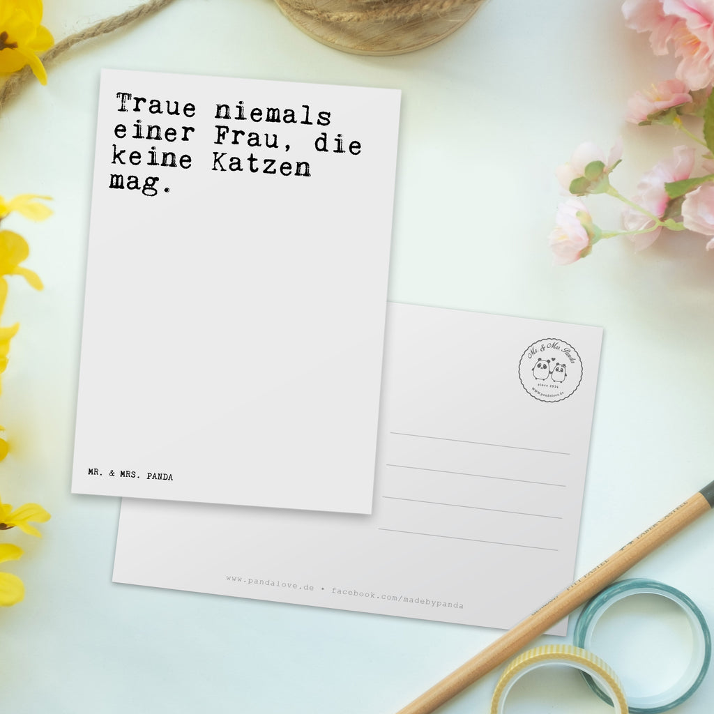 Postkarte Sprüche und Zitate Traue niemals einer Frau, die keine Katzen mag. Geschenkkarte, Grußkarte, Karte, Einladung, Ansichtskarte, Geburtstagskarte, Einladungskarte, Spruch, Sprüche, lustig, Weisheiten, Zitate, Spruch Sprüche Weisheiten Zitate Lustig Weisheit Worte