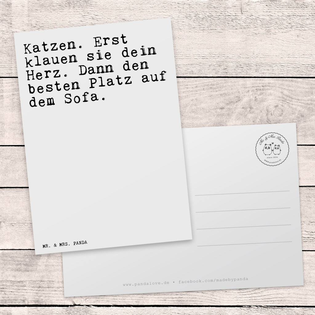 Postkarte Sprüche und Zitate Katzen. Erst klauen sie dein Herz. Dann den besten Platz auf dem Sofa. Geschenkkarte, Grußkarte, Karte, Einladung, Ansichtskarte, Geburtstagskarte, Einladungskarte, Spruch, Sprüche, lustig, Weisheiten, Zitate, Spruch Sprüche Weisheiten Zitate Lustig Weisheit Worte