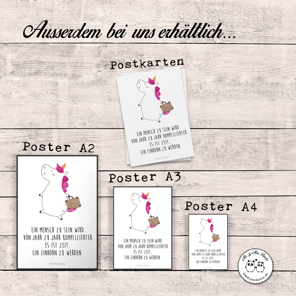 Poster Einhorn Koffer Poster, Wandposter, Bild, Wanddeko, Küchenposter, Kinderposter, Wanddeko Bild, Raumdekoration, Wanddekoration, Handgemaltes Poster, Mr. & Mrs. Panda Poster, Designposter, Kunstdruck, Posterdruck, Einhorn, Einhörner, Einhorn Deko, Pegasus, Unicorn, unicorn, Koffer, Verreisen, Reise, Gepäck, Abenteuer, Erwachsen, Kind, albern, Spaß, lustig, witzig