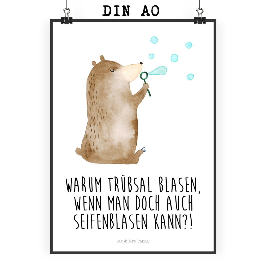 Poster Bär Seifenblasen Poster, Wandposter, Bild, Wanddeko, Küchenposter, Kinderposter, Wanddeko Bild, Raumdekoration, Wanddekoration, Handgemaltes Poster, Mr. & Mrs. Panda Poster, Designposter, Kunstdruck, Posterdruck, Bär, Teddy, Teddybär, Seifenblasen Bär Lustig Sein Glücklich Traurig Happy