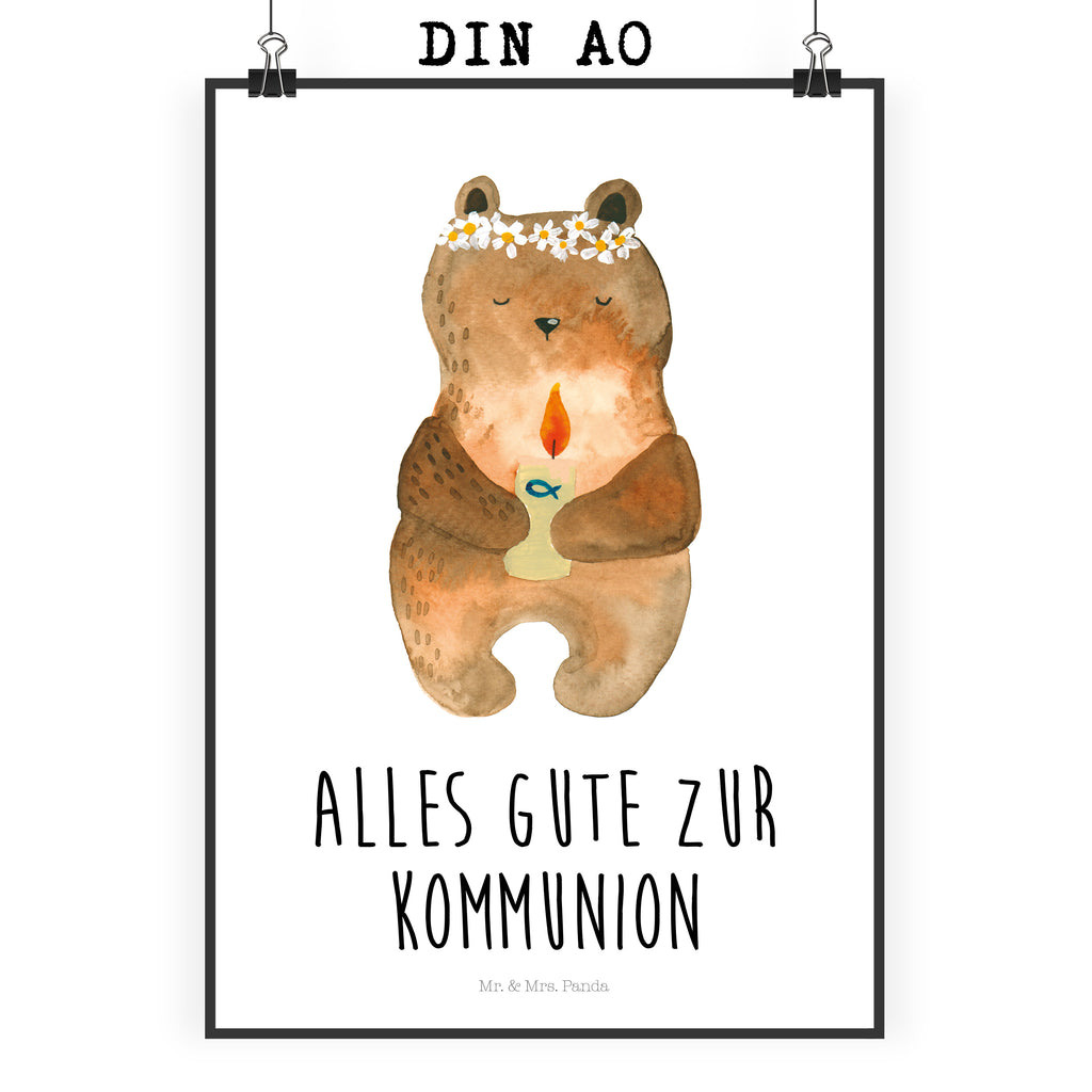 Poster Kommunion-Bär Poster, Wandposter, Bild, Wanddeko, Küchenposter, Kinderposter, Wanddeko Bild, Raumdekoration, Wanddekoration, Handgemaltes Poster, Mr. & Mrs. Panda Poster, Designposter, Kunstdruck, Posterdruck, Bär, Teddy, Teddybär, Kommunion, Gottes Segen, Taufkerze, katholisch