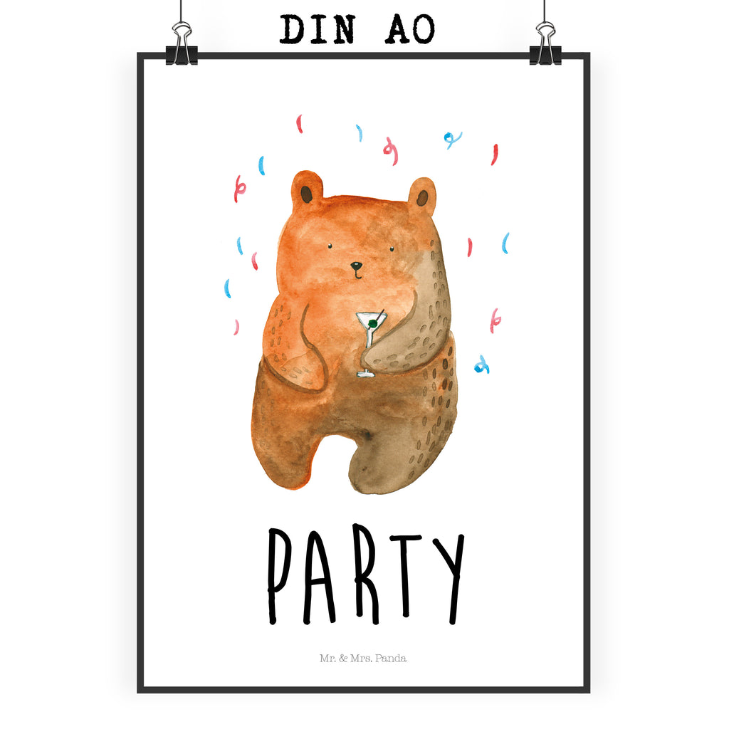 Poster Bär Party Poster, Wandposter, Bild, Wanddeko, Küchenposter, Kinderposter, Wanddeko Bild, Raumdekoration, Wanddekoration, Handgemaltes Poster, Mr. & Mrs. Panda Poster, Designposter, Kunstdruck, Posterdruck, Bär, Teddy, Teddybär, Geburtstag, Geburtstagsgeschenk, Geschenk, Party, Feiern, Abfeiern, Mitbringsel, Gute Laune, Lustig