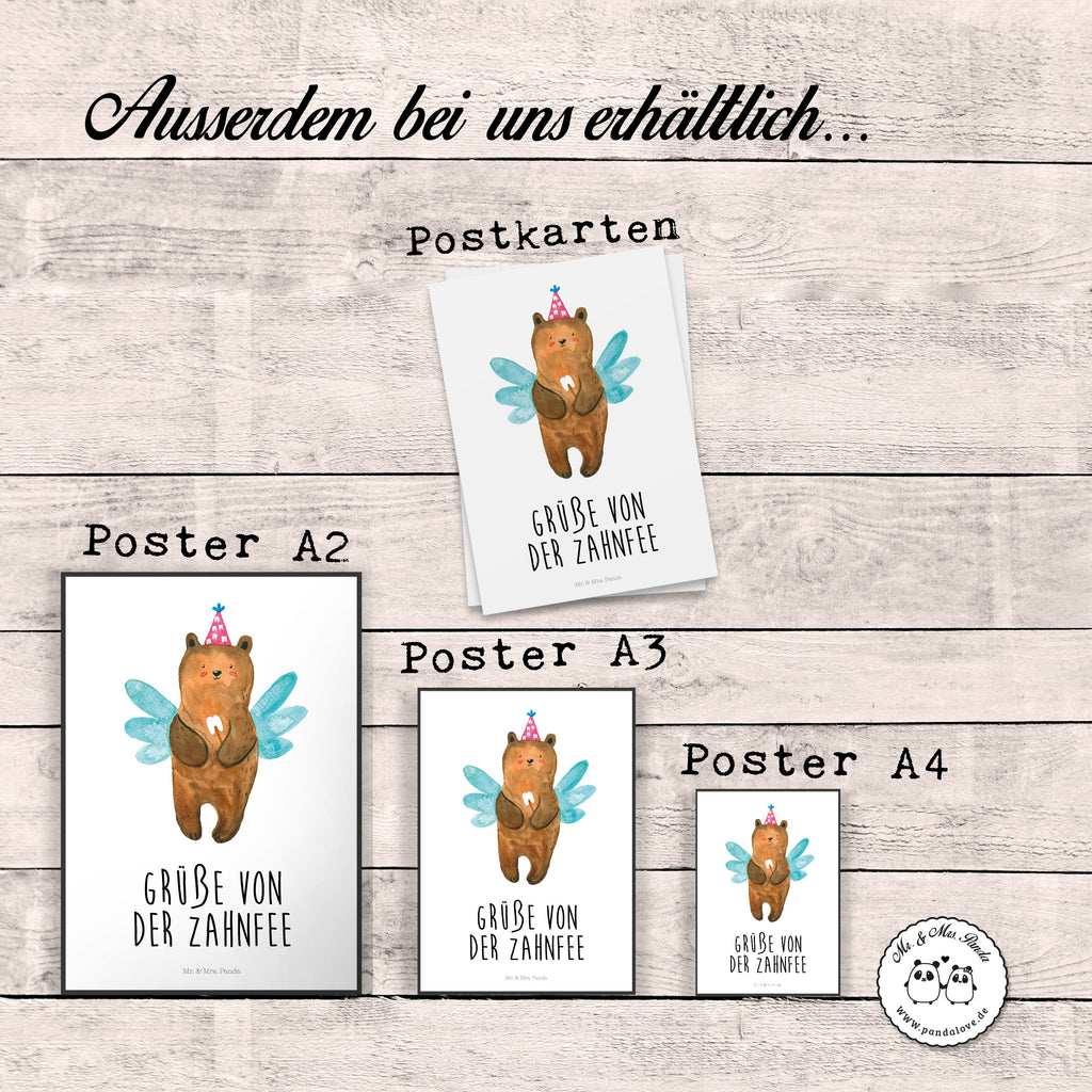Poster Zahnfee Bär Poster, Wandposter, Bild, Wanddeko, Küchenposter, Kinderposter, Wanddeko Bild, Raumdekoration, Wanddekoration, Handgemaltes Poster, Mr. & Mrs. Panda Poster, Designposter, Kunstdruck, Posterdruck, Bär, Teddy, Teddybär, Zahnfee, Fee, Milchzahn, Erster Zahn
