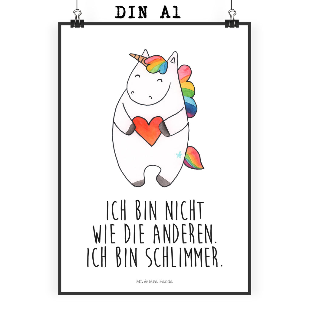 Poster Einhorn Herz Poster, Wandposter, Bild, Wanddeko, Küchenposter, Kinderposter, Wanddeko Bild, Raumdekoration, Wanddekoration, Handgemaltes Poster, Mr. & Mrs. Panda Poster, Designposter, Kunstdruck, Posterdruck, Einhorn, Einhörner, Einhorn Deko, Pegasus, Unicorn, Herz, schlimm, böse, witzig, lustig, Freundin, anders, bunt