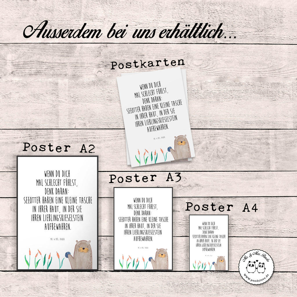 Poster Otter mit Stein Poster, Wandposter, Bild, Wanddeko, Küchenposter, Kinderposter, Wanddeko Bild, Raumdekoration, Wanddekoration, Handgemaltes Poster, Mr. & Mrs. Panda Poster, Designposter, Kunstdruck, Posterdruck, Otter, Fischotter, Seeotter, Otter Seeotter See Otter