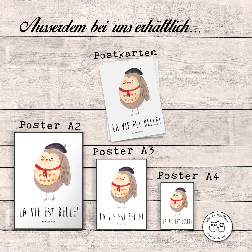Poster Eule Französisch Poster, Wandposter, Bild, Wanddeko, Küchenposter, Kinderposter, Wanddeko Bild, Raumdekoration, Wanddekoration, Handgemaltes Poster, Mr. & Mrs. Panda Poster, Designposter, Kunstdruck, Posterdruck, Eule, Eulen, Eule Deko, Owl, hibou, La vie est belle, das Leben ist schön, Spruch schön, Spruch Französisch, Frankreich