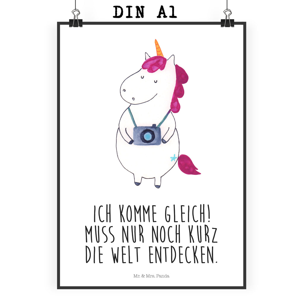 Poster Einhorn Fotograf Poster, Wandposter, Bild, Wanddeko, Küchenposter, Kinderposter, Wanddeko Bild, Raumdekoration, Wanddekoration, Handgemaltes Poster, Mr. & Mrs. Panda Poster, Designposter, Kunstdruck, Posterdruck, Einhorn, Einhörner, Einhorn Deko, Pegasus, Unicorn, Fotograf, Fotografie, Kamera, Reisen, Weltreise, Weltenbummler, Urlaub, Tourist, Kurztrip, Reise, Städtereise