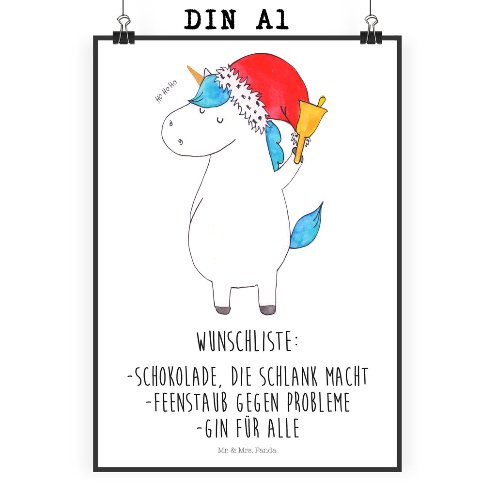 Poster Einhorn Weihnachtsmann Poster, Wandposter, Bild, Wanddeko, Küchenposter, Kinderposter, Wanddeko Bild, Raumdekoration, Wanddekoration, Handgemaltes Poster, Mr. & Mrs. Panda Poster, Designposter, Kunstdruck, Posterdruck, Einhorn, Einhörner, Einhorn Deko, Pegasus, Unicorn, Gin, Schokolade, Schoki, Weihnachten, Weihnachtsmann, Nikolaus, Wunschzettel, Wunschliste, Feenstaub