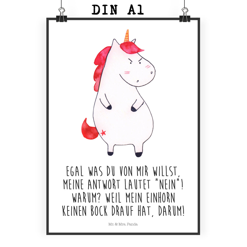 Poster Einhorn wütend Poster, Wandposter, Bild, Wanddeko, Küchenposter, Kinderposter, Wanddeko Bild, Raumdekoration, Wanddekoration, Handgemaltes Poster, Mr. & Mrs. Panda Poster, Designposter, Kunstdruck, Posterdruck, Einhorn, Einhörner, Einhorn Deko, Pegasus, Unicorn, Realität, Ansage, lustlos, nein, Büro, Arbeit, wütend, dumme Fragen, lustig, Spaß, Geschenk