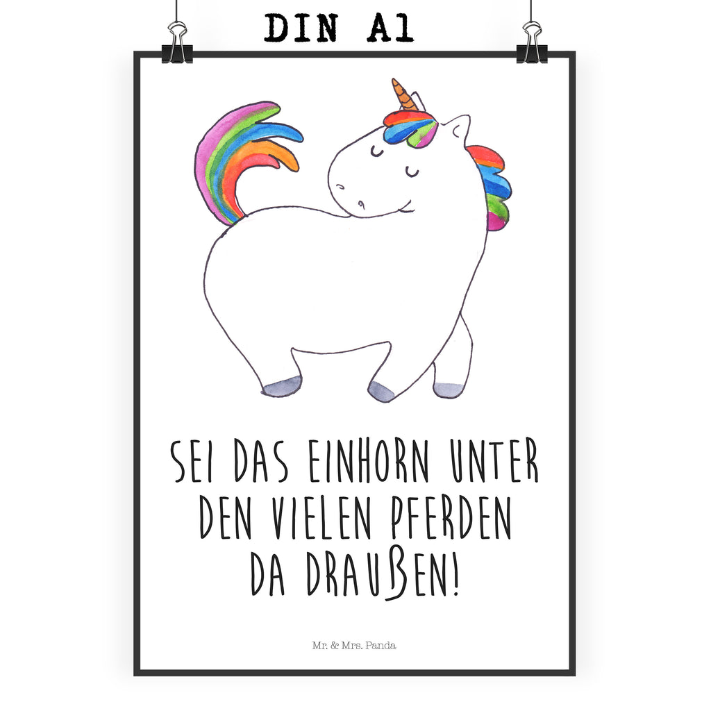 Poster Einhorn stolzierend Poster, Wandposter, Bild, Wanddeko, Küchenposter, Kinderposter, Wanddeko Bild, Raumdekoration, Wanddekoration, Handgemaltes Poster, Mr. & Mrs. Panda Poster, Designposter, Kunstdruck, Posterdruck, Einhorn, Einhörner, Einhorn Deko, Pegasus, Unicorn, stolz, anders, bunt, Pferd, Reiter, Reiten, Freundin, Geschenk