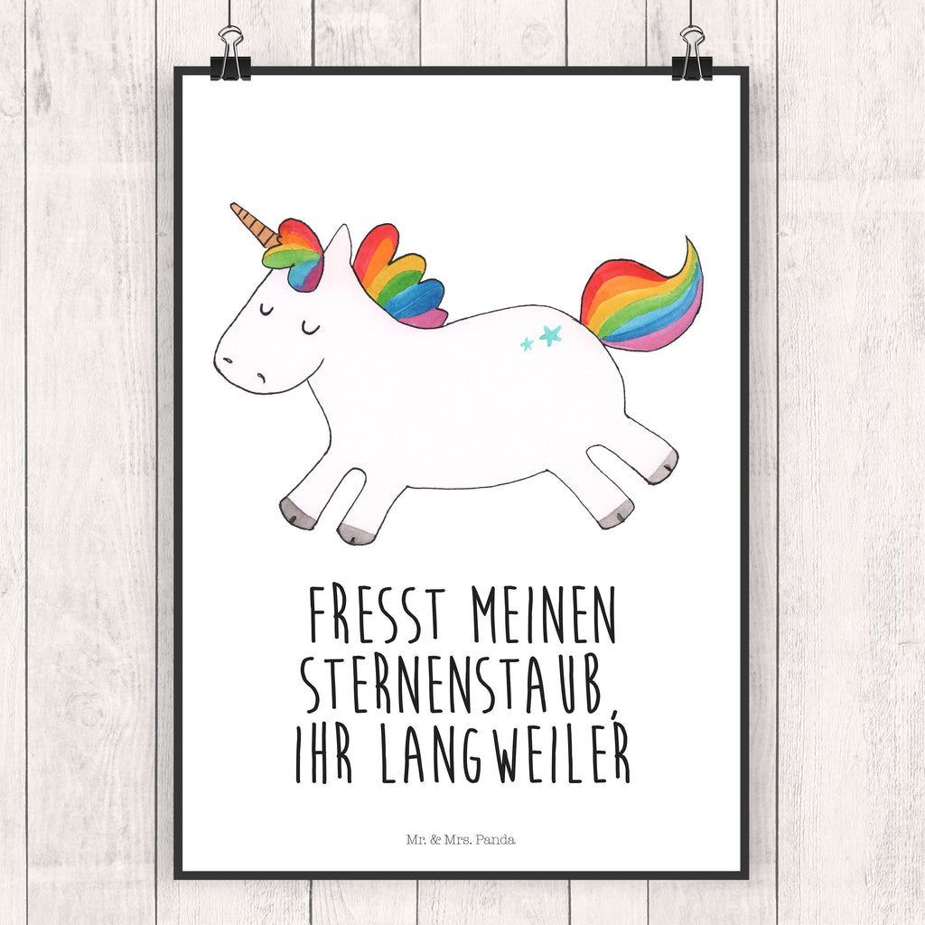 Poster Einhorn Happy Poster, Wandposter, Bild, Wanddeko, Küchenposter, Kinderposter, Wanddeko Bild, Raumdekoration, Wanddekoration, Handgemaltes Poster, Mr. & Mrs. Panda Poster, Designposter, Kunstdruck, Posterdruck, Einhorn, Einhörner, Einhorn Deko, Pegasus, Unicorn, glücklich, fröhlich, Spaß, Freude, Lebensfreude, witzig, spannend, Lächeln, Lachen