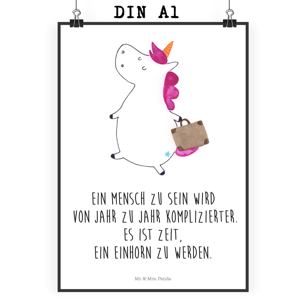 Poster Einhorn Koffer Poster, Wandposter, Bild, Wanddeko, Küchenposter, Kinderposter, Wanddeko Bild, Raumdekoration, Wanddekoration, Handgemaltes Poster, Mr. & Mrs. Panda Poster, Designposter, Kunstdruck, Posterdruck, Einhorn, Einhörner, Einhorn Deko, Pegasus, Unicorn, unicorn, Koffer, Verreisen, Reise, Gepäck, Abenteuer, Erwachsen, Kind, albern, Spaß, lustig, witzig