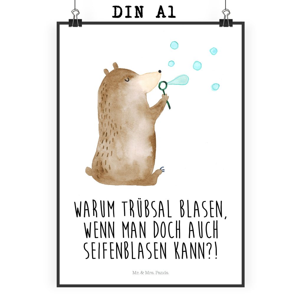 Poster Bär Seifenblasen Poster, Wandposter, Bild, Wanddeko, Küchenposter, Kinderposter, Wanddeko Bild, Raumdekoration, Wanddekoration, Handgemaltes Poster, Mr. & Mrs. Panda Poster, Designposter, Kunstdruck, Posterdruck, Bär, Teddy, Teddybär, Seifenblasen Bär Lustig Sein Glücklich Traurig Happy