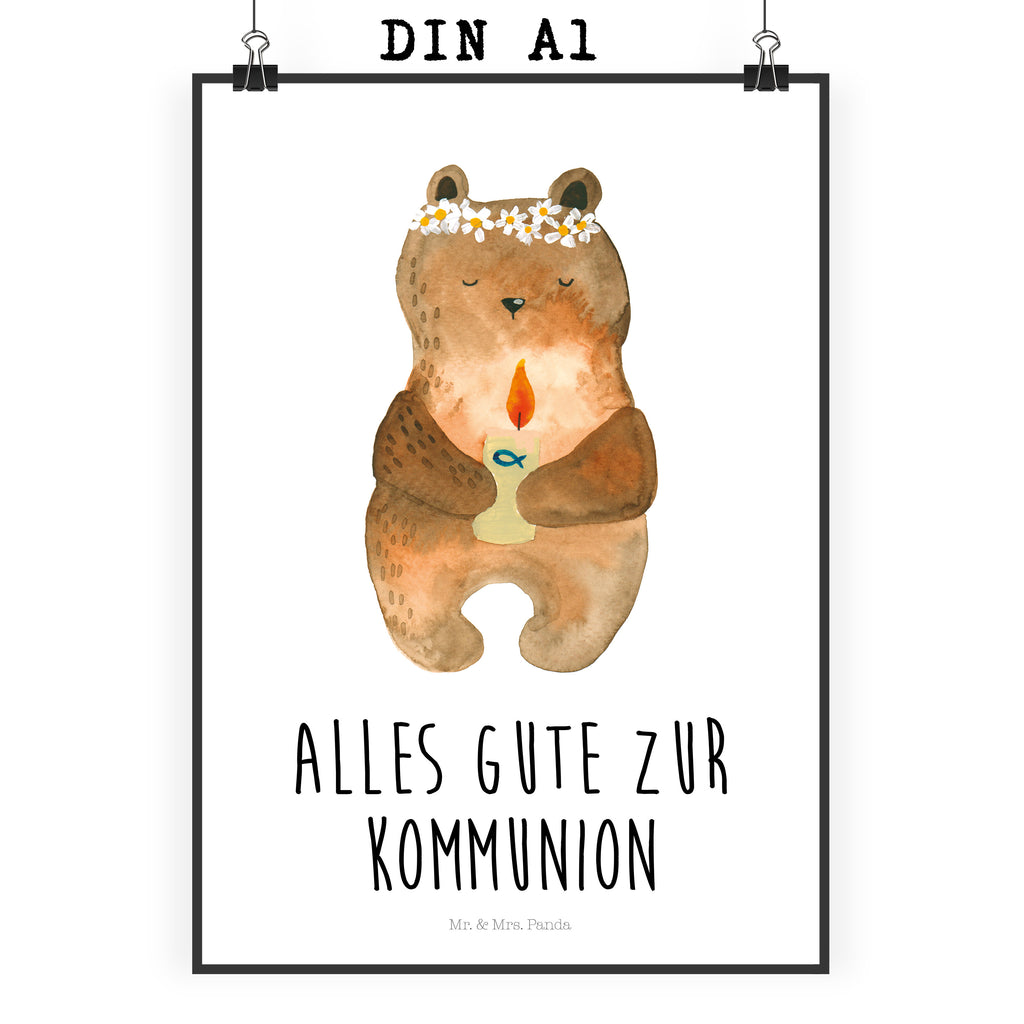 Poster Kommunion-Bär Poster, Wandposter, Bild, Wanddeko, Küchenposter, Kinderposter, Wanddeko Bild, Raumdekoration, Wanddekoration, Handgemaltes Poster, Mr. & Mrs. Panda Poster, Designposter, Kunstdruck, Posterdruck, Bär, Teddy, Teddybär, Kommunion, Gottes Segen, Taufkerze, katholisch